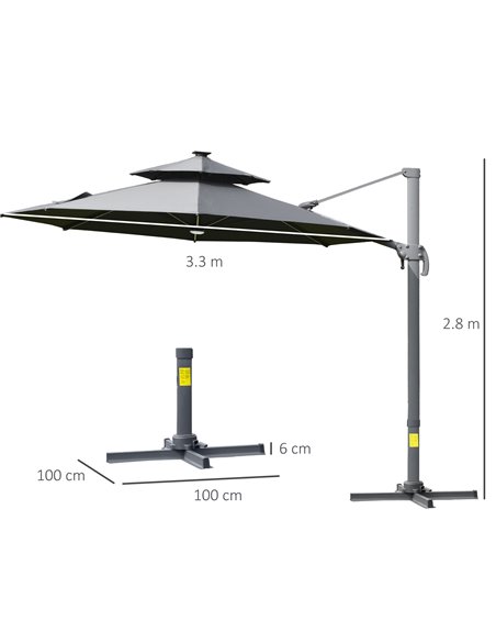 Outsunny 3m Cantilever Parasol w/ Solar Lights Power Bank Cross Base Adjustable Canopy 360° Spin Outdoor Garden Umbrella 2-Tier  - pic 49140 | FastDaddyshop
