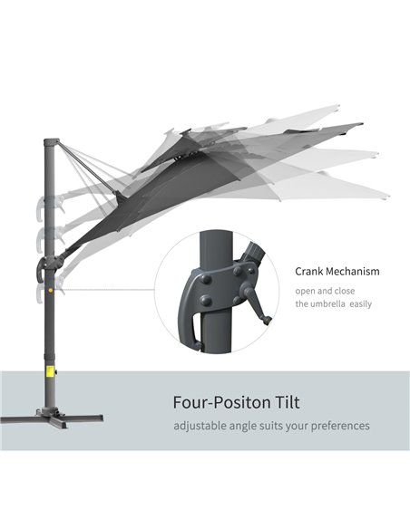 Outsunny 3m Cantilever Parasol w/ Solar Lights Power Bank Cross Base Adjustable Canopy 360° Spin Outdoor Garden Umbrella 2-Tier  - pic 49142 | FastDaddyshop