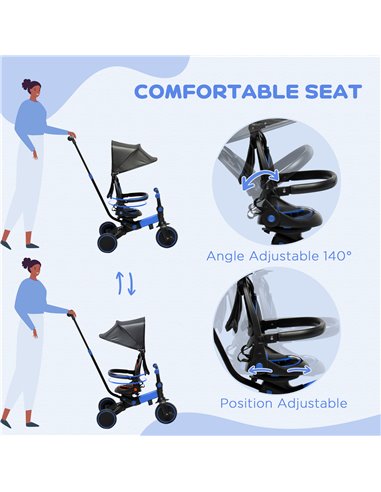 AIYAPLAY 3-in-1 Tricycle for Kids with Aluminium Frame, Baby Trike with Adjustable Push Handle, Canopy and Seat Angle for 18-48 