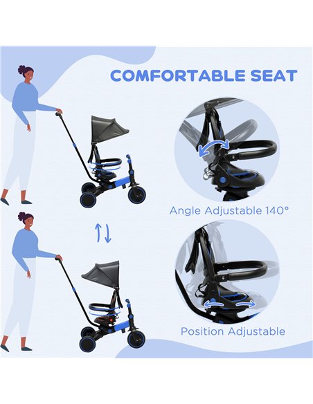 AIYAPLAY 3-in-1 Tricycle for Kids with Aluminium Frame, Baby Trike with Adjustable Push Handle, Canopy and Seat Angle for 18-48  - pic 4915 | FastDaddyshop