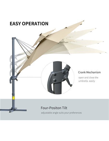 Outsunny 3m Cantilever Parasol w/ Solar Lights Power Bank Cross Base Adjustable Canopy 360° Spin Outdoor Garden Umbrella 2-Tier  - pic 49151 | FastDaddyshop