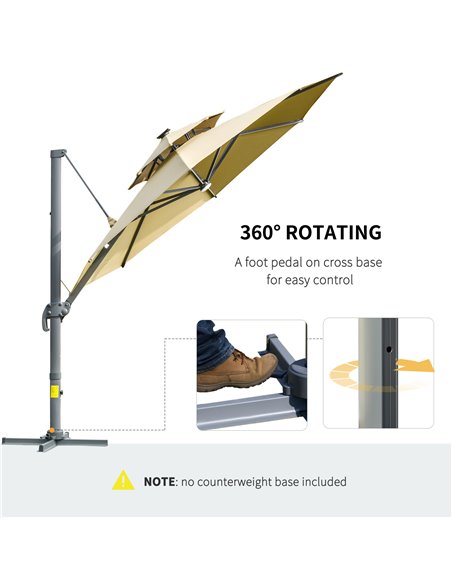 Outsunny 3m Cantilever Parasol w/ Solar Lights Power Bank Cross Base Adjustable Canopy 360° Spin Outdoor Garden Umbrella 2-Tier  - pic 49152 | FastDaddyshop