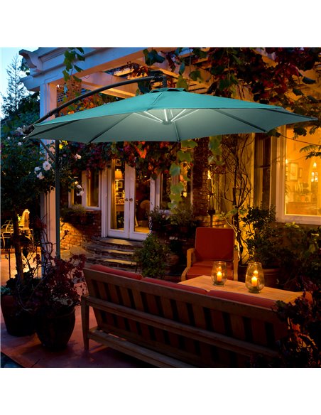 Outsunny 3m LED Cantilever Patio Banana Parasol w/ Crank Cross Base Hanging Offset Umbrella Frame Steel Aluminium Garden Table O - pic 49157 | FastDaddyshop