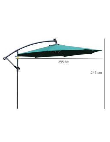 Outsunny 3m LED Cantilever Patio Banana Parasol w/ Crank Cross Base Hanging Offset Umbrella Frame Steel Aluminium Garden Table O
