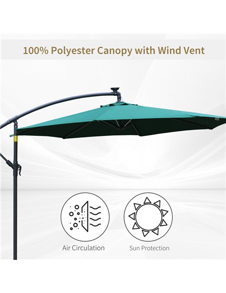 Outsunny 3m LED Cantilever Patio Banana Parasol w/ Crank Cross Base Hanging Offset Umbrella Frame Steel Aluminium Garden Table O - pic 49159 | FastDaddyshop