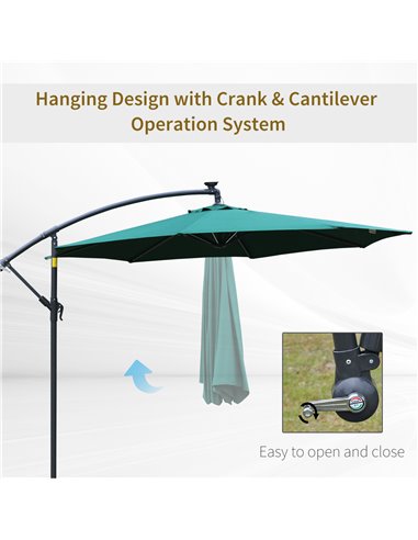 Outsunny 3m LED Cantilever Patio Banana Parasol w/ Crank Cross Base Hanging Offset Umbrella Frame Steel Aluminium Garden Table O