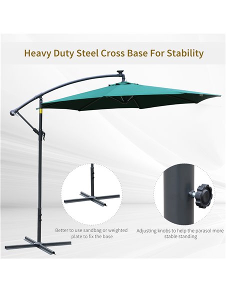 Outsunny 3m LED Cantilever Patio Banana Parasol w/ Crank Cross Base Hanging Offset Umbrella Frame Steel Aluminium Garden Table O - pic 49161 | FastDaddyshop