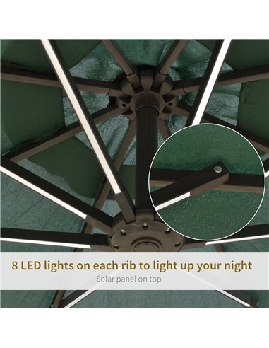 Outsunny 3m LED Cantilever Patio Banana Parasol w/ Crank Cross Base Hanging Offset Umbrella Frame Steel Aluminium Garden Table O