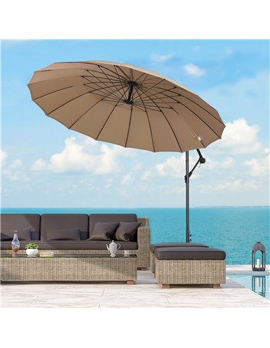 Outsunny 3(m) Cantilever Shanghai Parasol Garden Hanging Banana Sun Umbrella with Crank Handle, 18 Sturdy Ribs and Cross Base, B