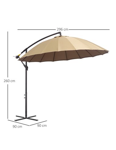 Outsunny 3(m) Cantilever Shanghai Parasol Garden Hanging Banana Sun Umbrella with Crank Handle, 18 Sturdy Ribs and Cross Base, B