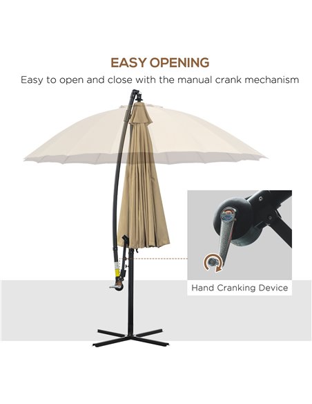 Outsunny 3(m) Cantilever Shanghai Parasol Garden Hanging Banana Sun Umbrella with Crank Handle, 18 Sturdy Ribs and Cross Base, B - pic 49177 | FastDaddyshop