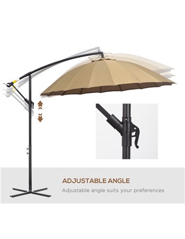 Outsunny 3(m) Cantilever Shanghai Parasol Garden Hanging Banana Sun Umbrella with Crank Handle, 18 Sturdy Ribs and Cross Base, B