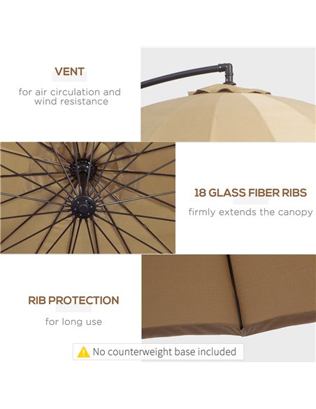 Outsunny 3(m) Cantilever Shanghai Parasol Garden Hanging Banana Sun Umbrella with Crank Handle, 18 Sturdy Ribs and Cross Base, B - pic 49179 | FastDaddyshop