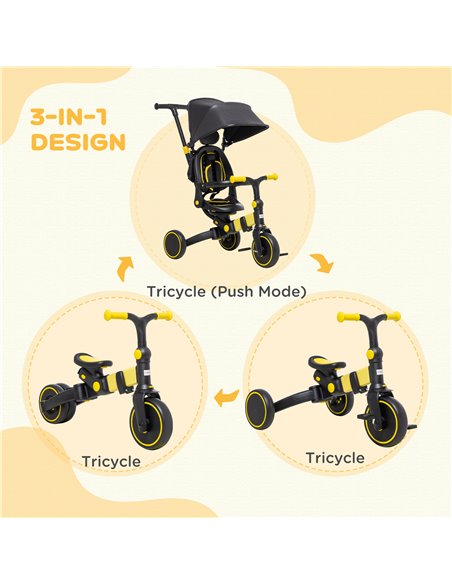 AIYAPLAY 3-in-1 Tricycle for Kids with Aluminium Frame, Baby Trike with Adjustable Push Handle, Canopy and Seat Angle for 18-48  - pic 4918 | FastDaddyshop
