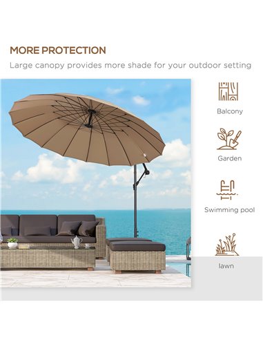 Outsunny 3(m) Cantilever Shanghai Parasol Garden Hanging Banana Sun Umbrella with Crank Handle, 18 Sturdy Ribs and Cross Base, B