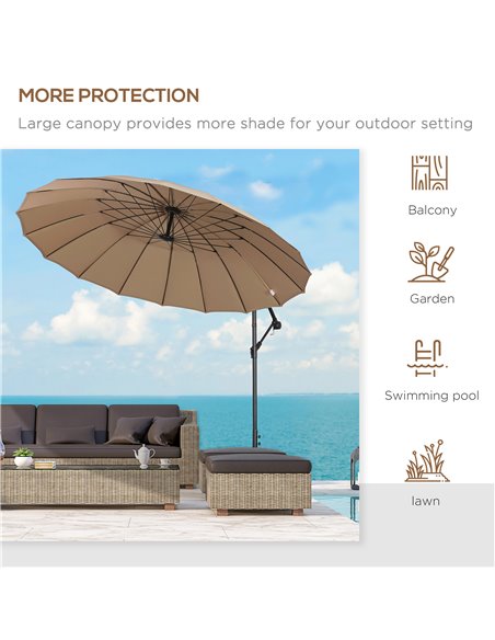 Outsunny 3(m) Cantilever Shanghai Parasol Garden Hanging Banana Sun Umbrella with Crank Handle, 18 Sturdy Ribs and Cross Base, B - pic 49180 | FastDaddyshop