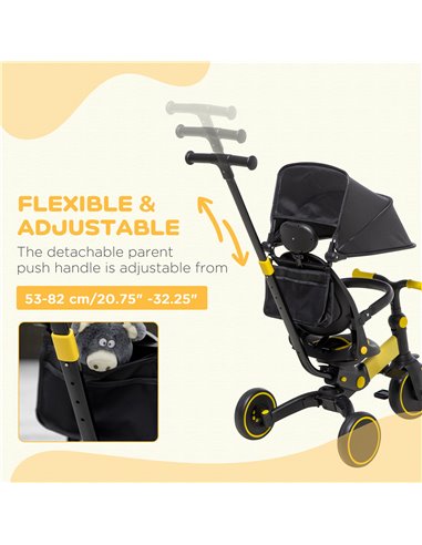 AIYAPLAY 3-in-1 Tricycle for Kids with Aluminium Frame, Baby Trike with Adjustable Push Handle, Canopy and Seat Angle for 18-48 