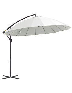 Outsunny 3(m) Cantilever Shanghai Parasol with Crank Handle Cross Base, Off-White