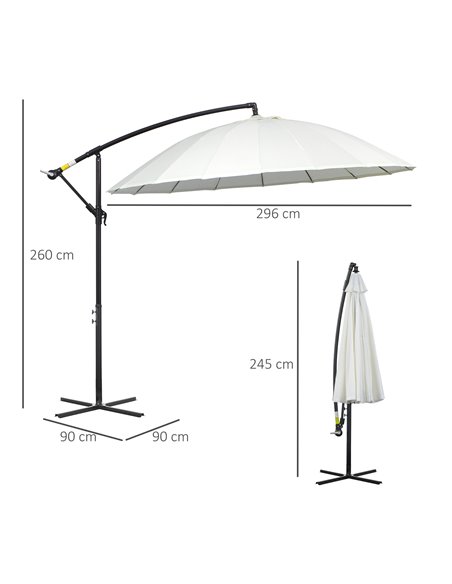 Outsunny 3(m) Cantilever Shanghai Parasol Garden Hanging Banana Sun Umbrella with Crank Handle, 18 Sturdy Ribs and Cross Base, O - pic 49194 | FastDaddyshop