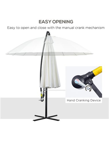 Outsunny 3(m) Cantilever Shanghai Parasol Garden Hanging Banana Sun Umbrella with Crank Handle, 18 Sturdy Ribs and Cross Base, O