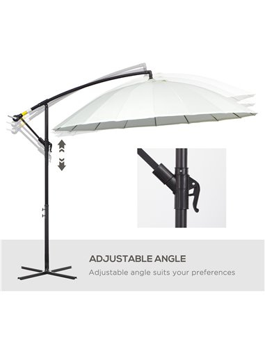 Outsunny 3(m) Cantilever Shanghai Parasol Garden Hanging Banana Sun Umbrella with Crank Handle, 18 Sturdy Ribs and Cross Base, O