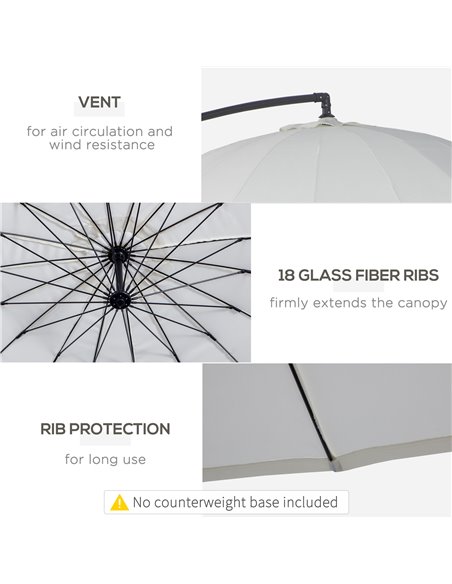 Outsunny 3(m) Cantilever Shanghai Parasol Garden Hanging Banana Sun Umbrella with Crank Handle, 18 Sturdy Ribs and Cross Base, O - pic 49197 | FastDaddyshop
