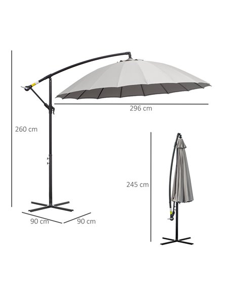 Outsunny 3(m) Cantilever Garden Hanging Banana Sun Umbrella with Crank Handle, 18 Sturdy Ribs and Cross Base, Grey 84D-118GY - pic 49203 | FastDaddyshop