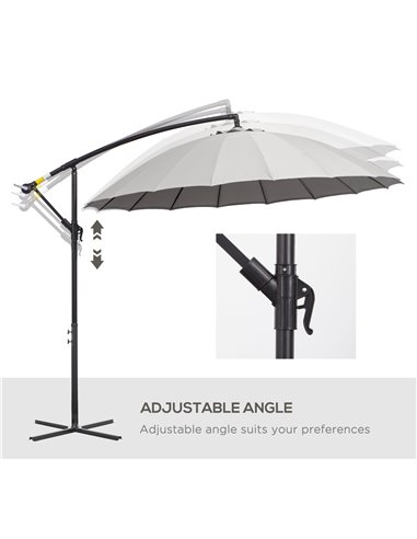 Outsunny 3(m) Cantilever Garden Hanging Banana Sun Umbrella with Crank Handle, 18 Sturdy Ribs and Cross Base, Grey 84D-118GY
