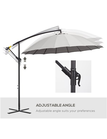 Outsunny 3(m) Cantilever Garden Hanging Banana Sun Umbrella with Crank Handle, 18 Sturdy Ribs and Cross Base, Grey 84D-118GY - pic 49205 | FastDaddyshop