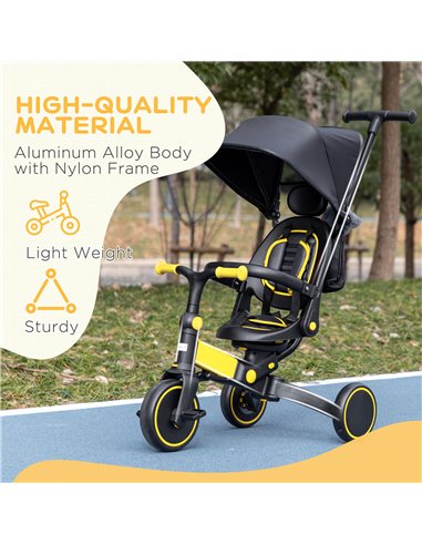 AIYAPLAY 3-in-1 Tricycle for Kids with Aluminium Frame, Baby Trike with Adjustable Push Handle, Canopy and Seat Angle for 18-48 