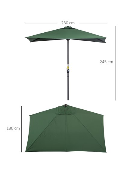Outsunny Half Parasols Balcony Semi Round Umbrella Patio Crank Handle (2.3m, Green)- NO BASE INCLUDED 84D-074GN - pic 49212 | FastDaddyshop