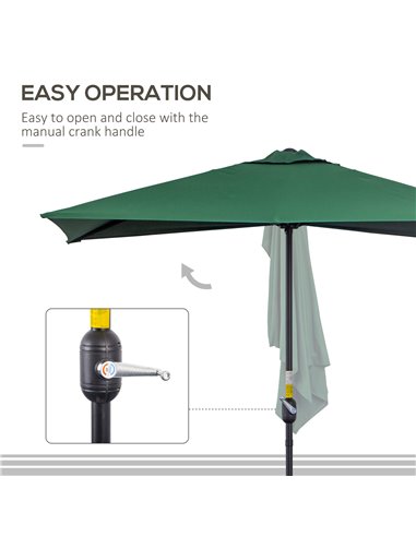 Outsunny Half Parasols Balcony Semi Round Umbrella Patio Crank Handle (2.3m, Green)- NO BASE INCLUDED 84D-074GN
