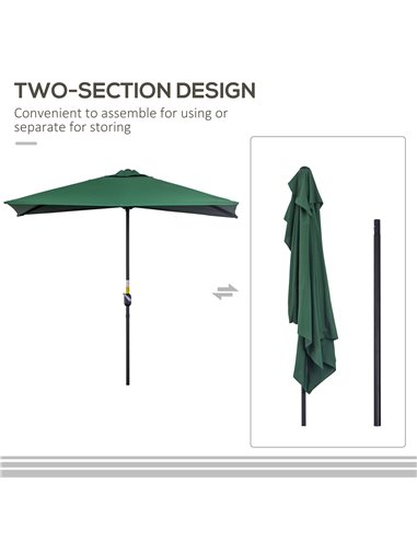 Outsunny Half Parasols Balcony Semi Round Umbrella Patio Crank Handle (2.3m, Green)- NO BASE INCLUDED 84D-074GN