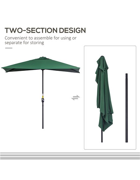 Outsunny Half Parasols Balcony Semi Round Umbrella Patio Crank Handle (2.3m, Green)- NO BASE INCLUDED 84D-074GN - pic 49214 | FastDaddyshop