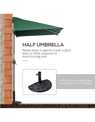 Outsunny Half Parasols Balcony Semi Round Umbrella Patio Crank Handle (2.3m, Green)- NO BASE INCLUDED 84D-074GN
