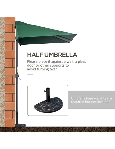 Outsunny Half Parasols Balcony Semi Round Umbrella Patio Crank Handle (2.3m, Green)- NO BASE INCLUDED 84D-074GN - pic 49215 | FastDaddyshop