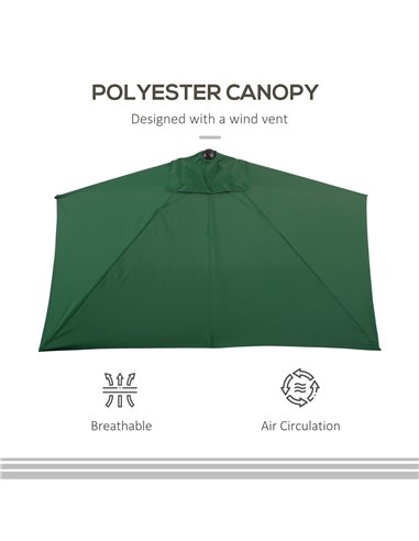 Outsunny Half Parasols Balcony Semi Round Umbrella Patio Crank Handle (2.3m, Green)- NO BASE INCLUDED 84D-074GN