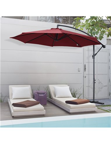Outsunny 3m Cantilever Umbrella Garden Banana Parasol, Wine Red 84D-037WR