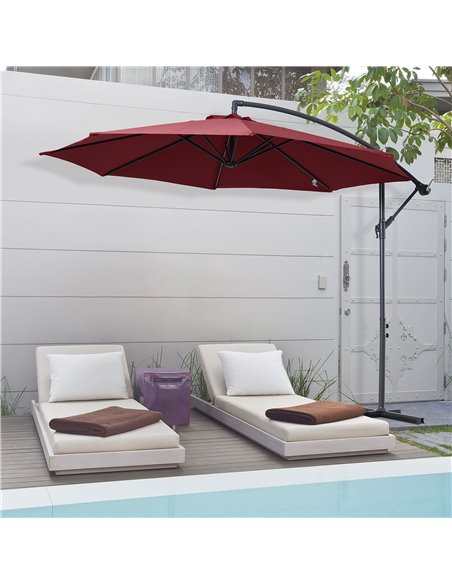 Outsunny 3m Cantilever Umbrella Garden Banana Parasol, Wine Red 84D-037WR - pic 49220 | FastDaddyshop
