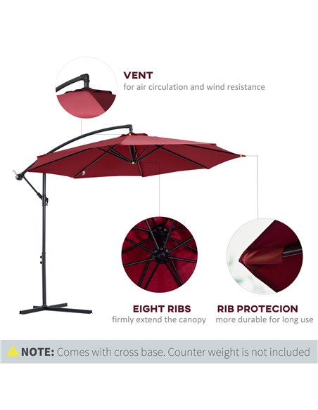 Outsunny 3 meter Cantilever Umbrella Garden Banana Parasol Patio Hanging Sun Shade Wine Red 84D-037WR - pic 49223 | FastDaddyshop