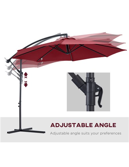 Outsunny 3 meter Cantilever Umbrella Garden Banana Parasol Patio Hanging Sun Shade Wine Red 84D-037WR - pic 49225 | FastDaddyshop