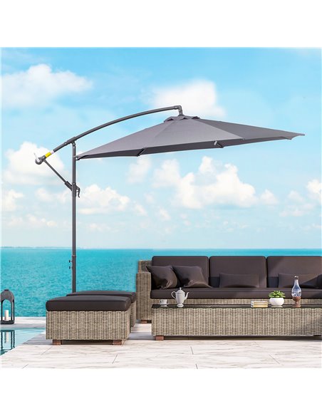 Outsunny 3(m) Garden Banana Parasol Cantilever Umbrella with Crank Handle and Cross Base, 8 Ribs for Outdoor, Hanging Sun Shade, - pic 49229 | FastDaddyshop