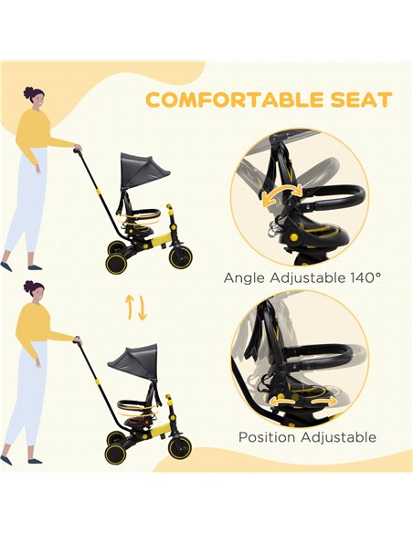 AIYAPLAY 3-in-1 Tricycle for Kids with Aluminium Frame, Baby Trike with Adjustable Push Handle, Canopy and Seat Angle for 18-48  - pic 4923 | FastDaddyshop