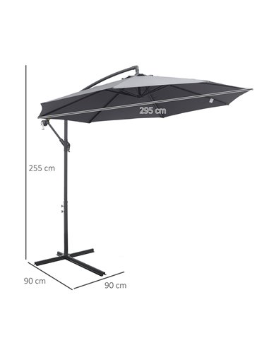 Outsunny 3(m) Garden Banana Parasol Cantilever Umbrella with Crank Handle and Cross Base, 8 Ribs for Outdoor, Hanging Sun Shade,