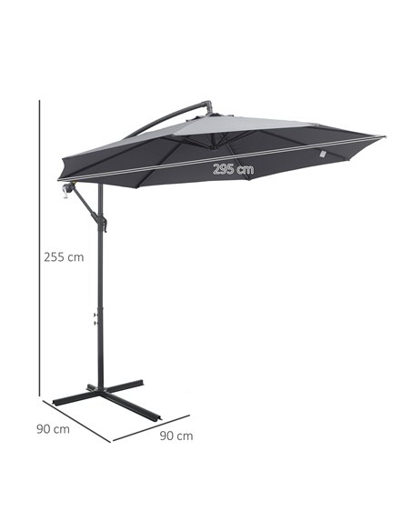 Outsunny 3(m) Garden Banana Parasol Cantilever Umbrella with Crank Handle and Cross Base, 8 Ribs for Outdoor, Hanging Sun Shade, - pic 49230 | FastDaddyshop