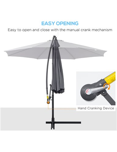 Outsunny 3(m) Garden Banana Parasol Cantilever Umbrella with Crank Handle and Cross Base, 8 Ribs for Outdoor, Hanging Sun Shade,