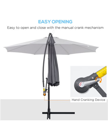 Outsunny 3(m) Garden Banana Parasol Cantilever Umbrella with Crank Handle and Cross Base, 8 Ribs for Outdoor, Hanging Sun Shade, - pic 49231 | FastDaddyshop