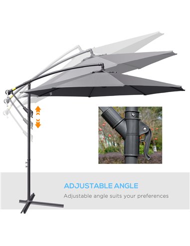 Outsunny 3(m) Garden Banana Parasol Cantilever Umbrella with Crank Handle and Cross Base, 8 Ribs for Outdoor, Hanging Sun Shade,