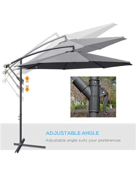Outsunny 3(m) Garden Banana Parasol Cantilever Umbrella with Crank Handle and Cross Base, 8 Ribs for Outdoor, Hanging Sun Shade, - pic 49232 | FastDaddyshop