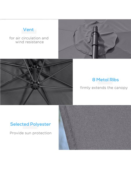 Outsunny 3(m) Garden Banana Parasol Cantilever Umbrella with Crank Handle and Cross Base, 8 Ribs for Outdoor, Hanging Sun Shade, - pic 49233 | FastDaddyshop